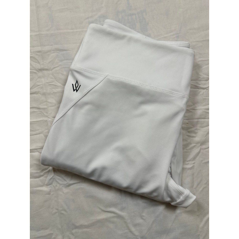 Workout Empire Womens White Moto Ribbed High Waisted Leggings Size Large‎